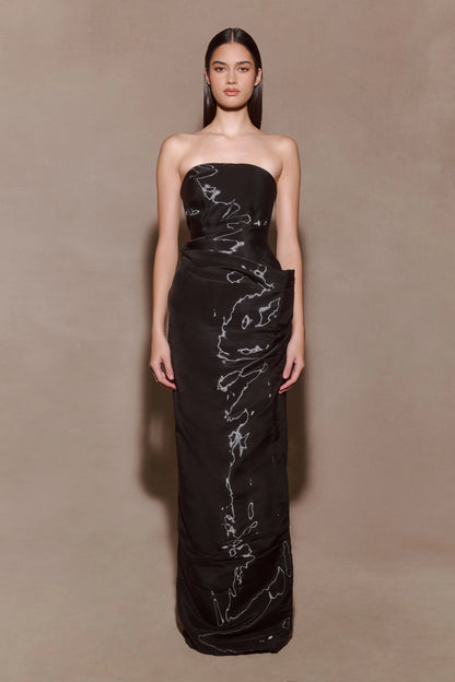 Calliope Strapless Organza Maxi Dress Black
