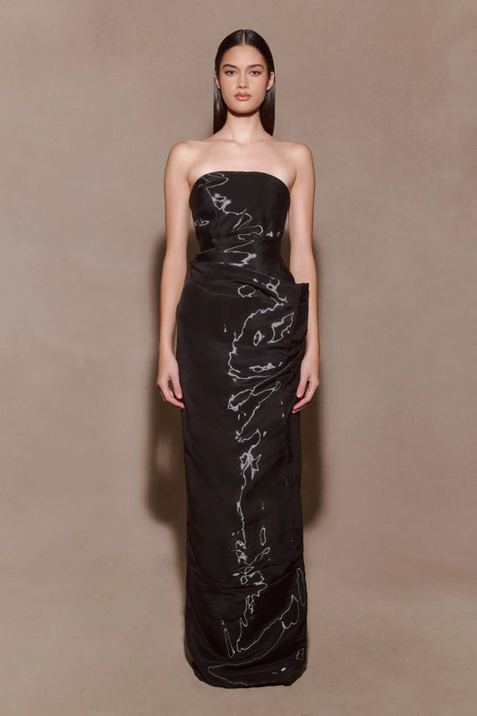 Calliope Strapless Organza Maxi Dress Black