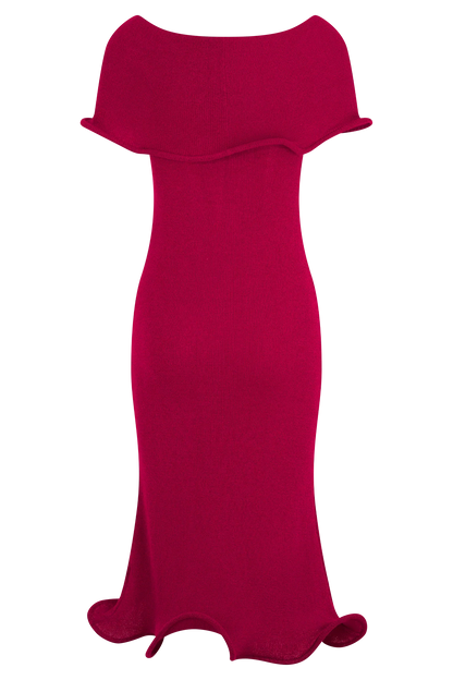 Molly Off Shoulder Knit Midi Dress Raspberry