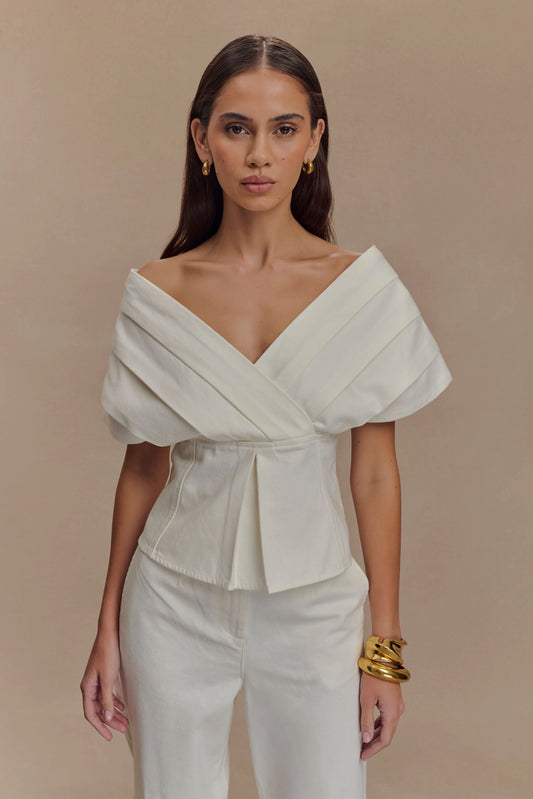 Rayne Off Shoulder Denim Top White