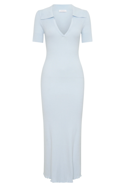 Nichelle Short Sleeve Collared Knit Midi Dress Light Blue