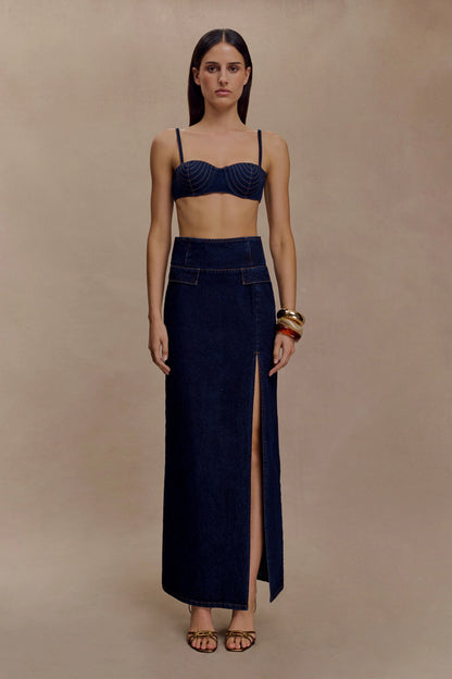 Belle Denim Cropped Bralette Indigo Blue