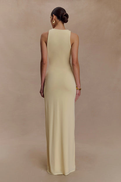 Stella Draped Slinky Maxi Dress Pale Lemon