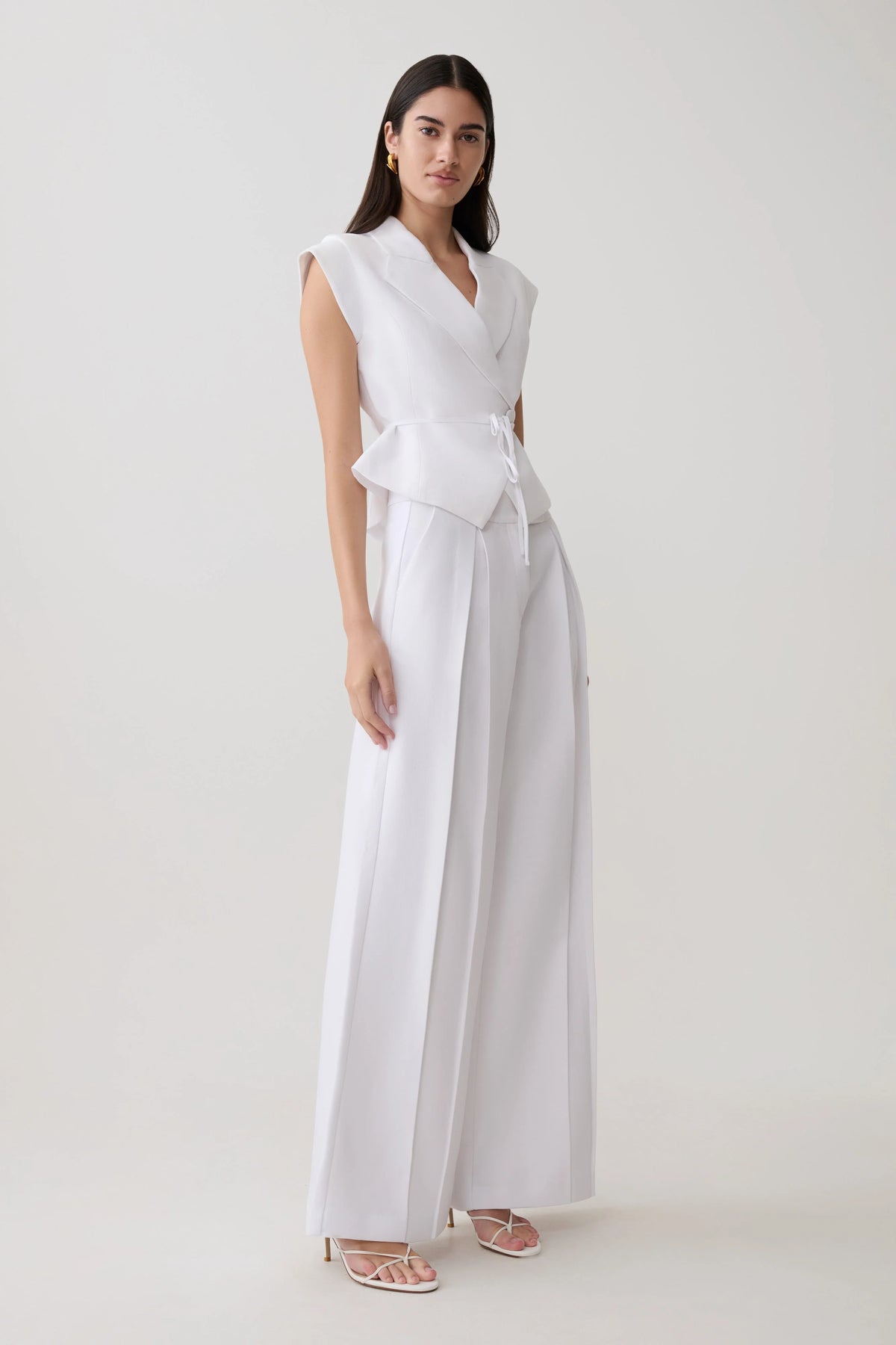 Raya Mid Rise Wide Leg Linen Pant White