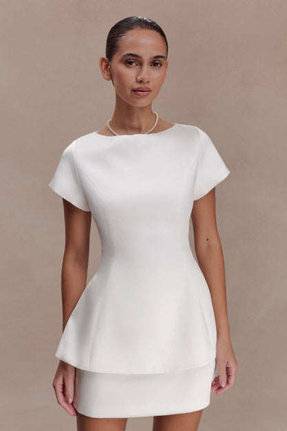 Adeline Short Sleeve Satin Top White