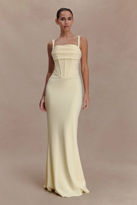 Luella Crepe Corset Maxi Dress Lemon