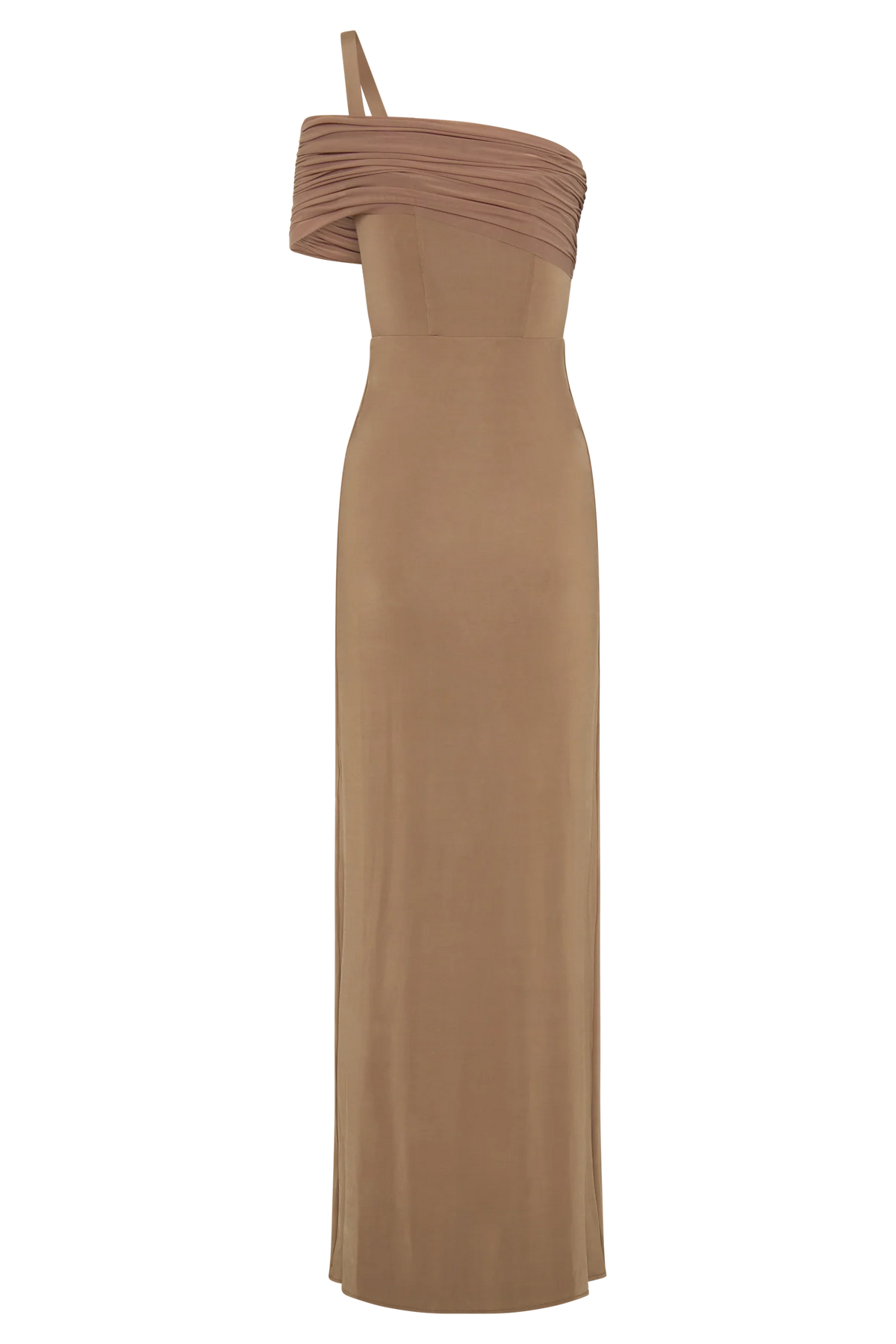 Hanh One Shoulder Mesh Maxi Dress Tan