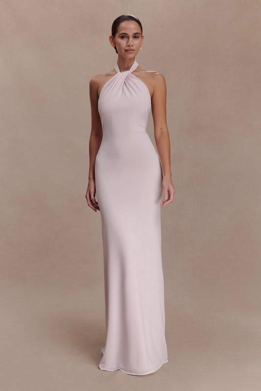 Elyna Slinky Halter Maxi Dress Pale Pink