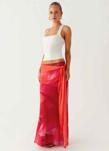 Raya Maxi Skirt Peach Watermelon Flower