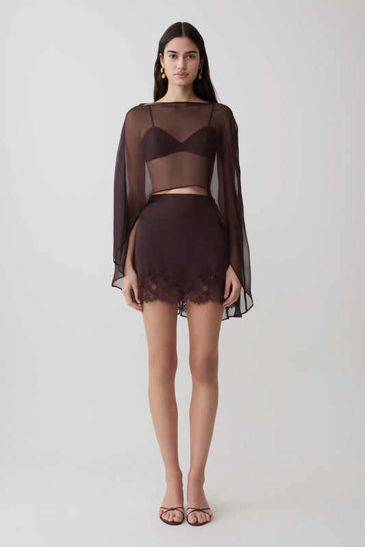 Nina Lace And Satin Mini Skirt Chocolate