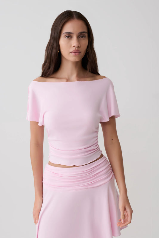 Talise Modal Flounce Short Sleeve Top Ballet Pink