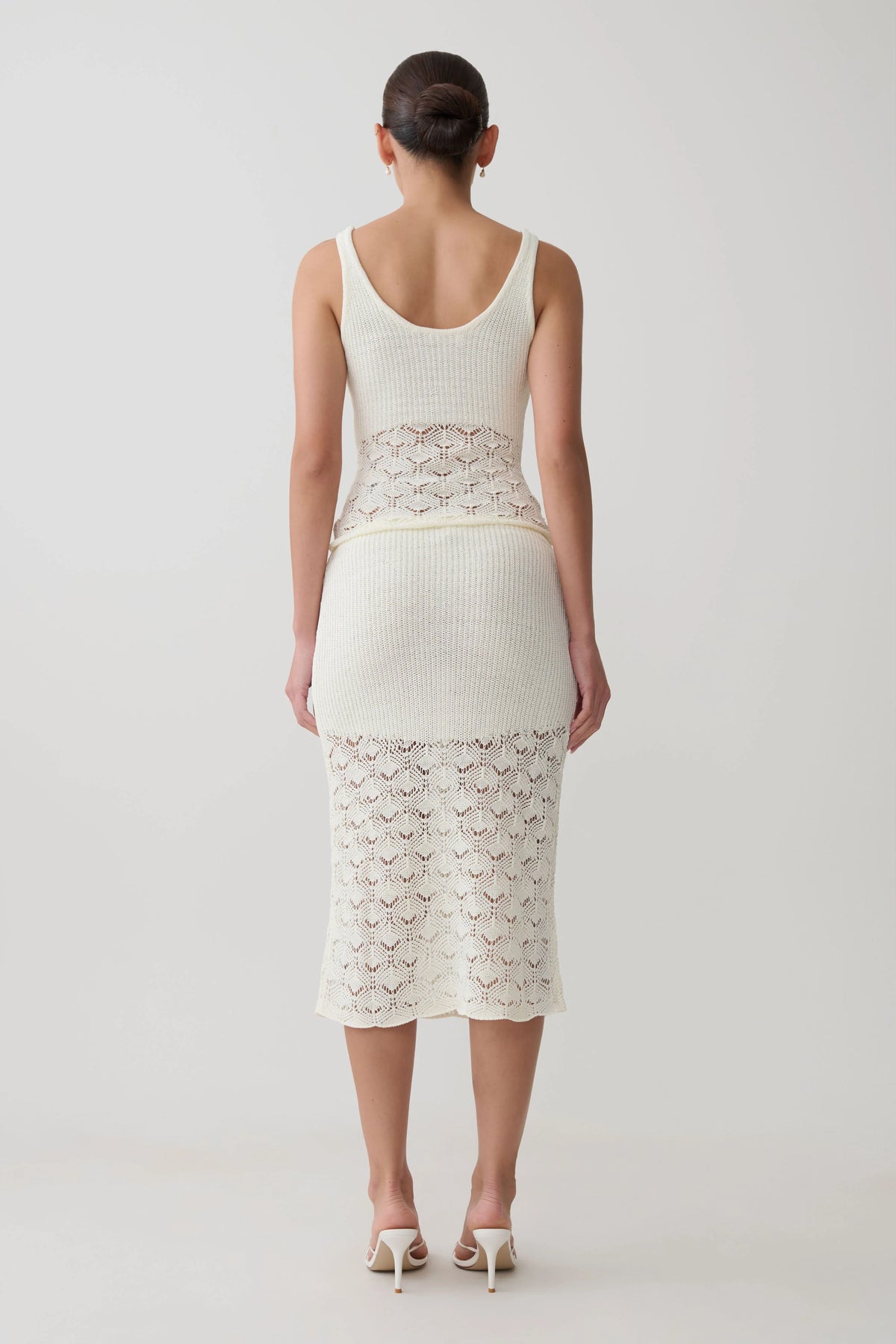 Atlantis Crochet Knit Midi Skirt White