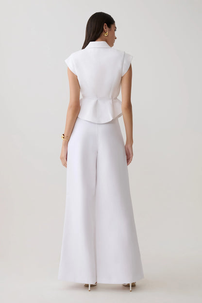 Raya Mid Rise Wide Leg Linen Pant White