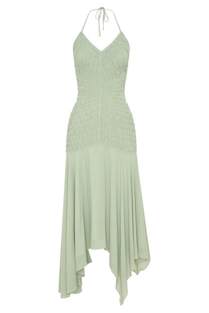 Evelyn Shirred Chiffon Maxi Dress Sage