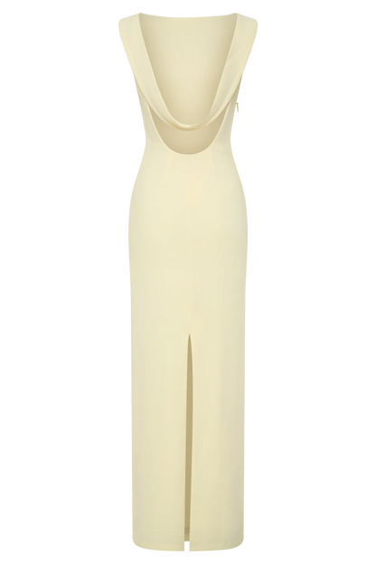 Galilea Crepe Draped Maxi Dress Lemon