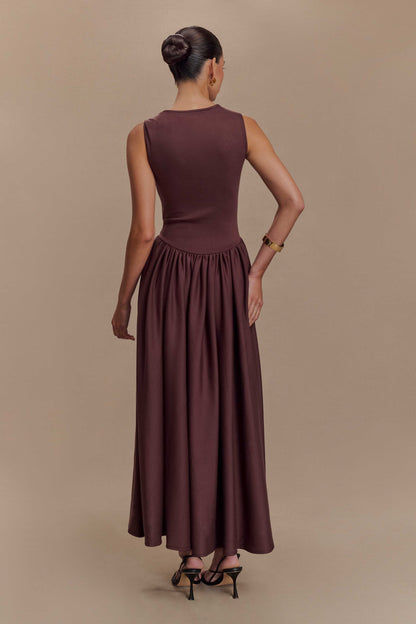 Sharon Scuba Jersey Midi Dress Cacao Brown