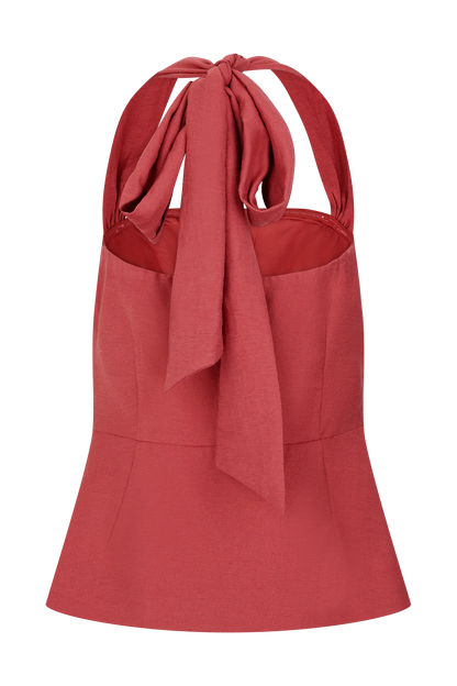 Kallie Linen Peplum Halter Top Burnt Rose