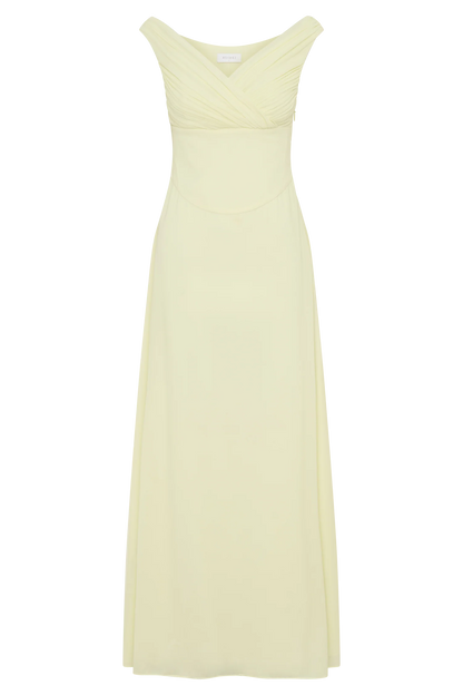 Mabel Off Shoulder Chiffon Maxi Dress Lemon