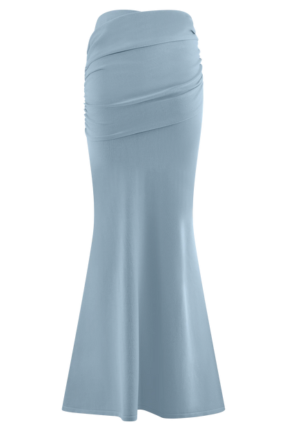 Irene Gathered Knit Maxi Skirt Blue
