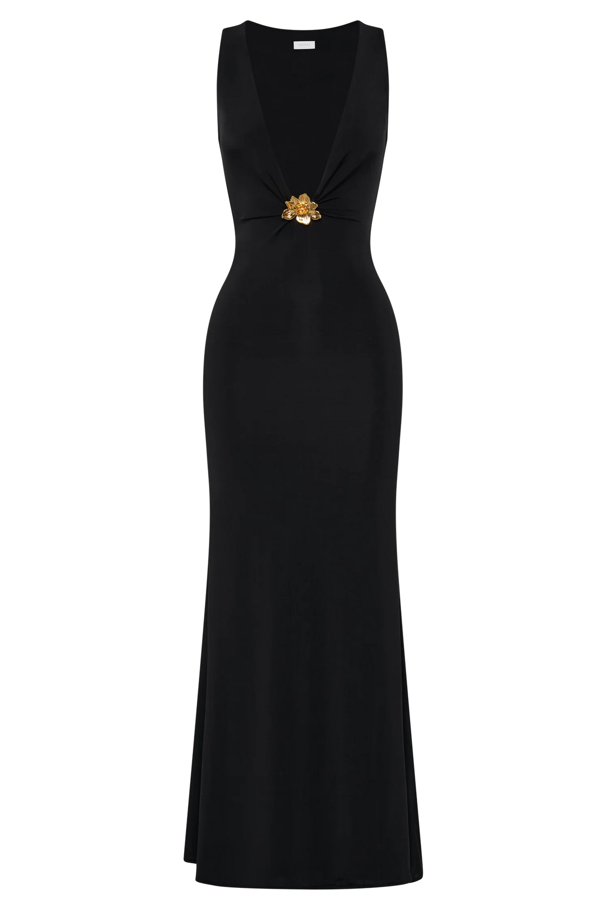 Beck Plunge Maxi Dress With Floral Hardware Black