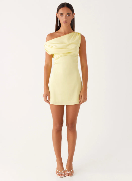 Heart Of Glass Satin Mini Dress Yellow