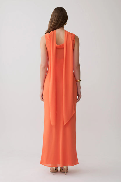 Dakota Chiffon Maxi Dress With Scarf Orange