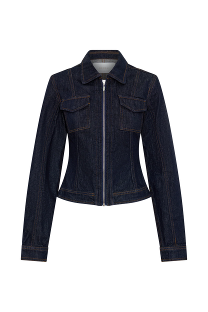 Cierra Cinched Jacket Top Washed Indigo Blue