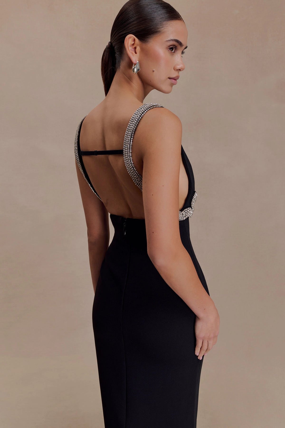 Lorde Embellished Crepe Maxi Dress Black