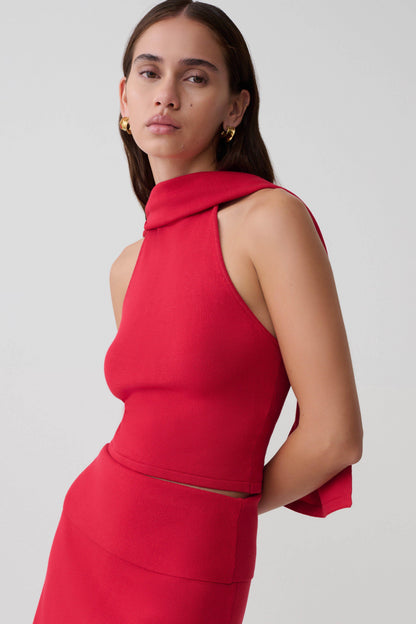 Misty Halter Backless Knit Top Red