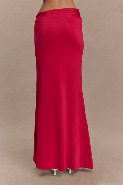 Ainsley Asymmetrical Maxi Skirt With Floral Hardware Fuchsia Pink