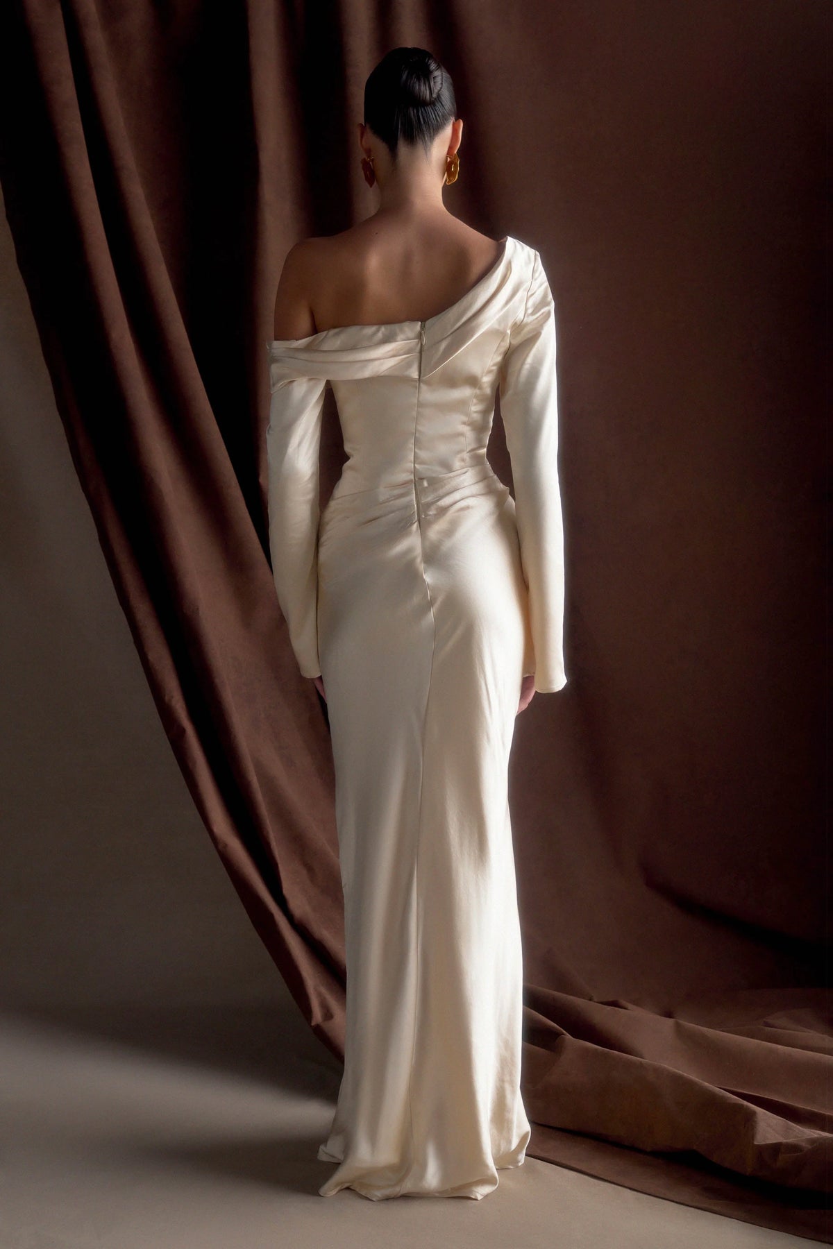 Iris Long Sleeve Satin Maxi Dress Blush Gold