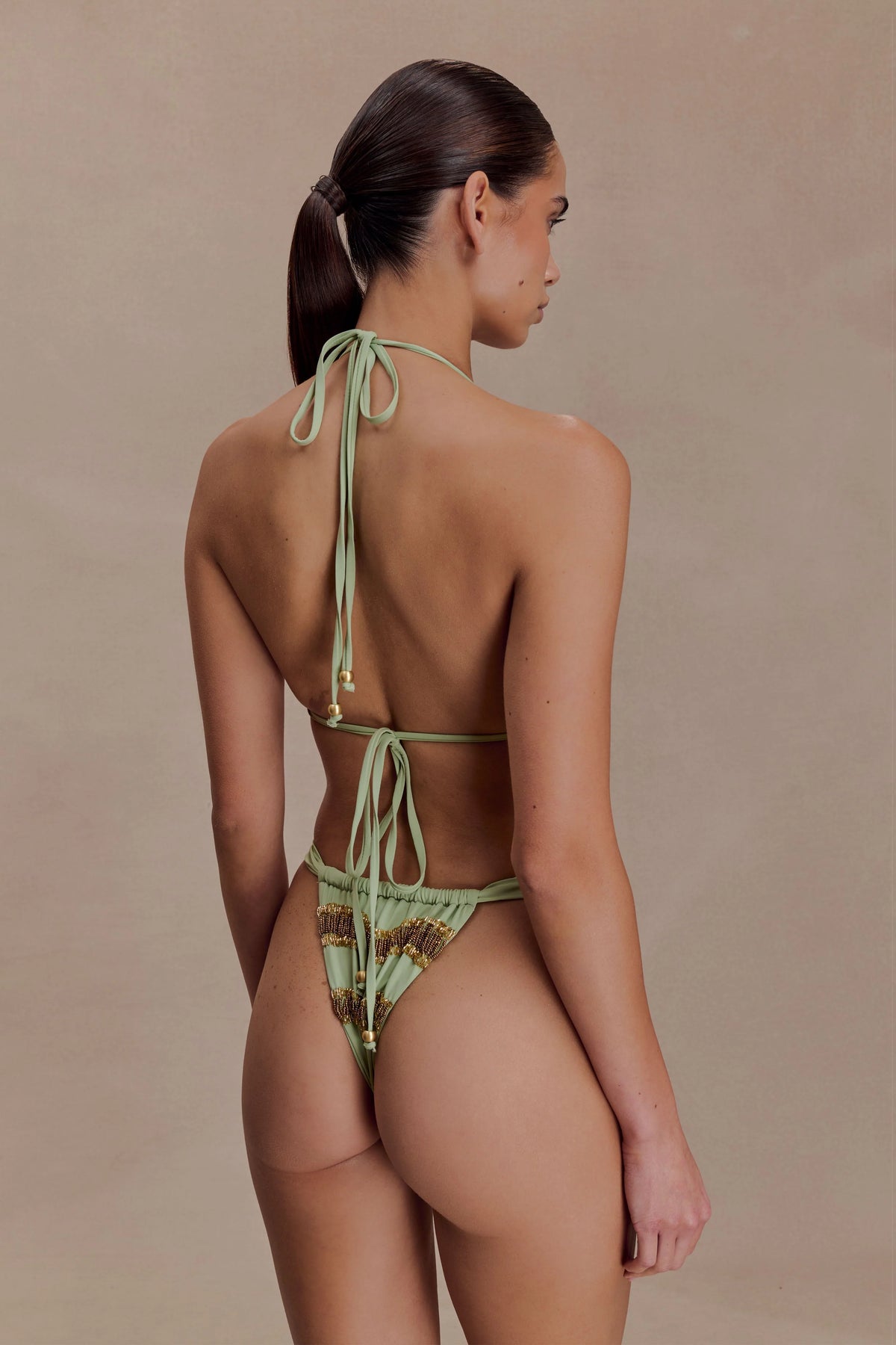 Robyn Beaded Triangle Bikini Top Sage