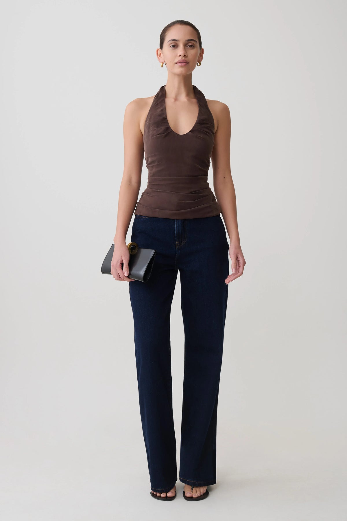 Daniela Ruched Halter Top Dark Chocolate