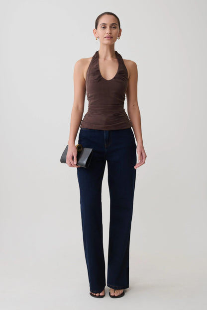 Daniela Ruched Halter Top Dark Chocolate