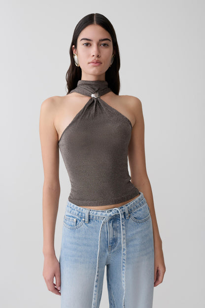 Nikki Lurex Top With Hardware Gunmetal