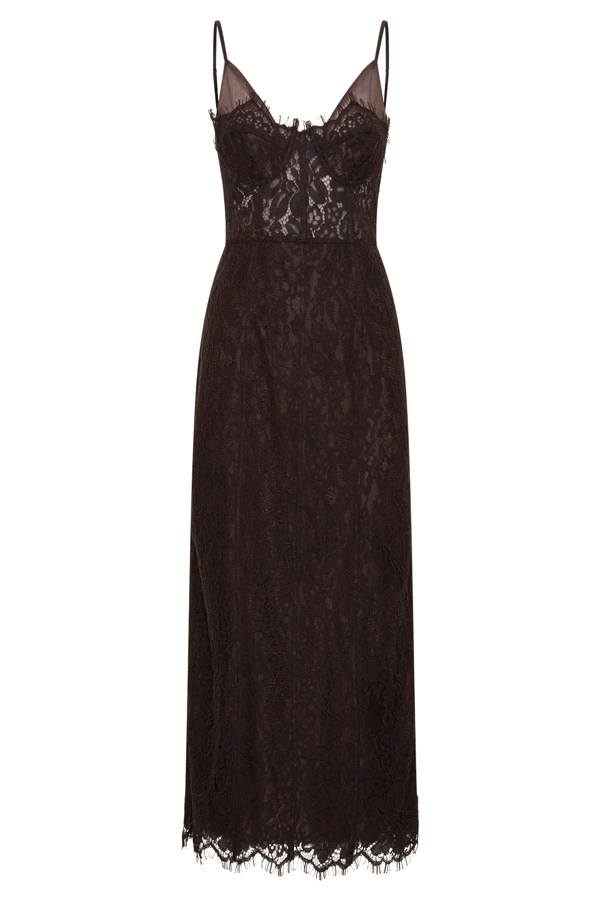 Ottilie Lace And Mesh Midi Dress Dark Chocolate