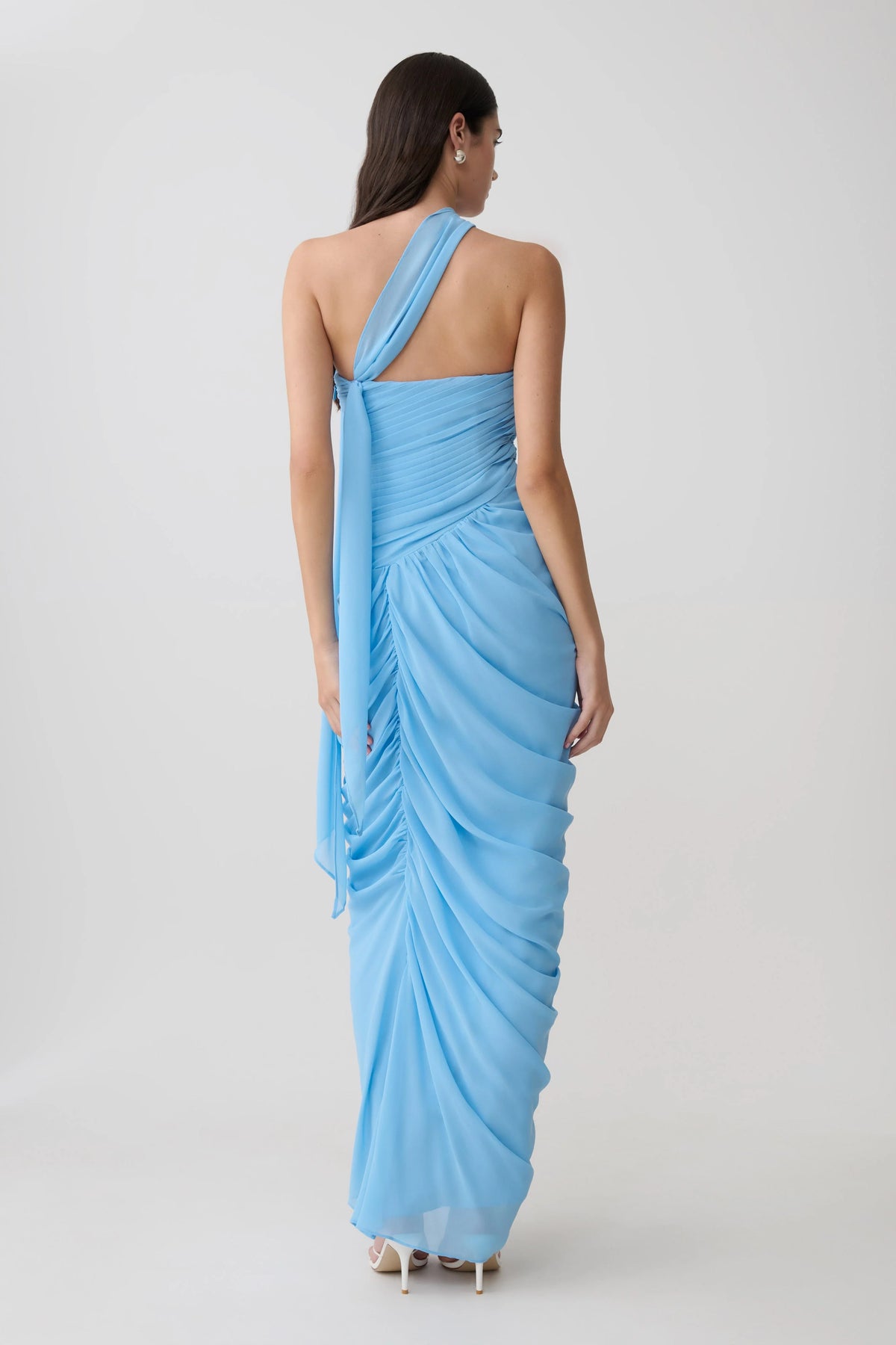 Micaela Chiffon Gathered Maxi Dress Alaskan Blue