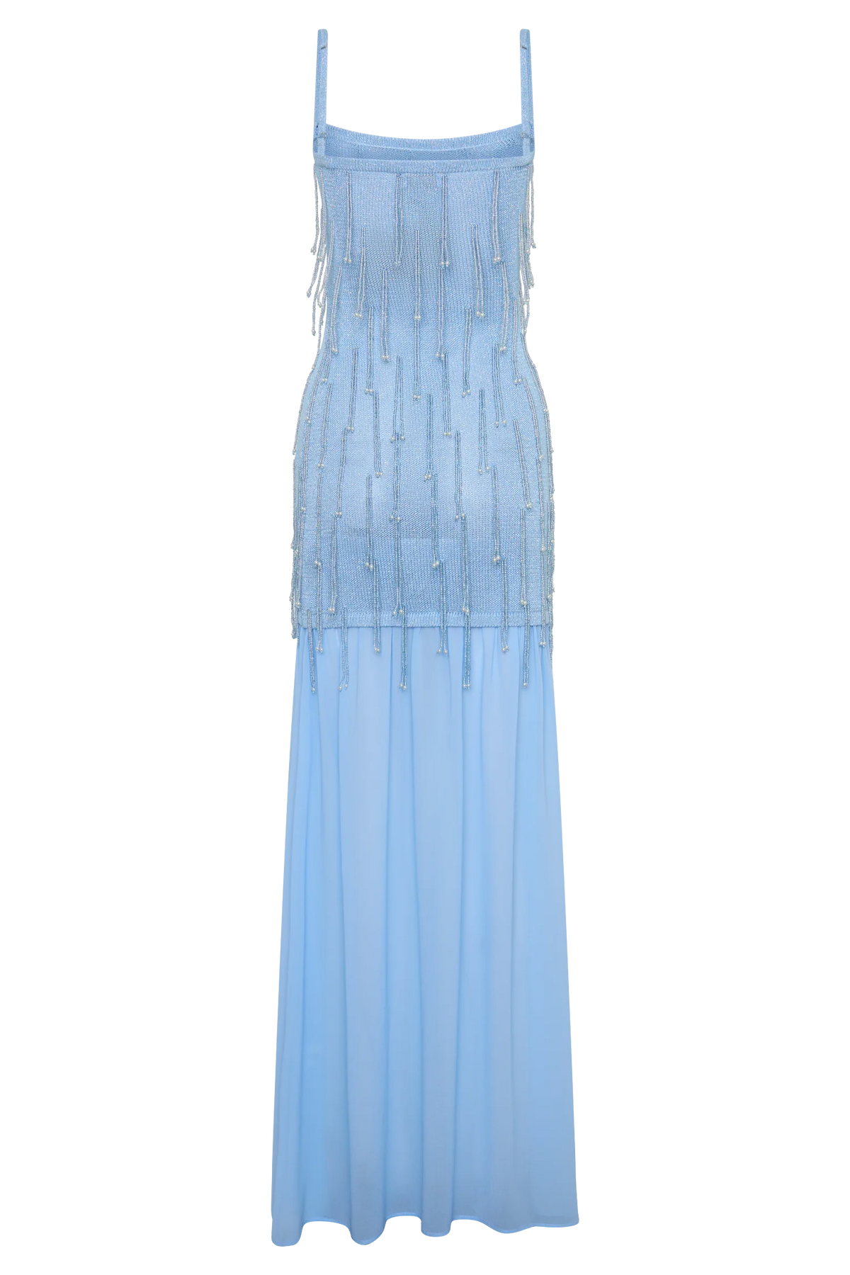 Belinda Beaded Knit Chiffon Maxi Dress Light Blue