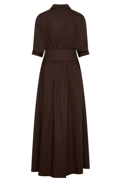 Isolde Long Sleeve Cotton Maxi Dress Dark Chocolate