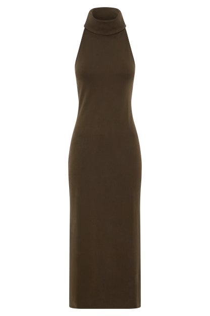 Kennedy High Neck Midi Dress Chocolate
