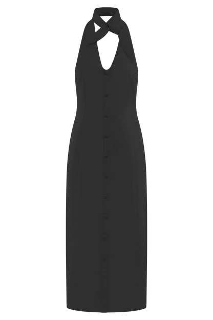 Simona Halter Neck Midi Dress Black