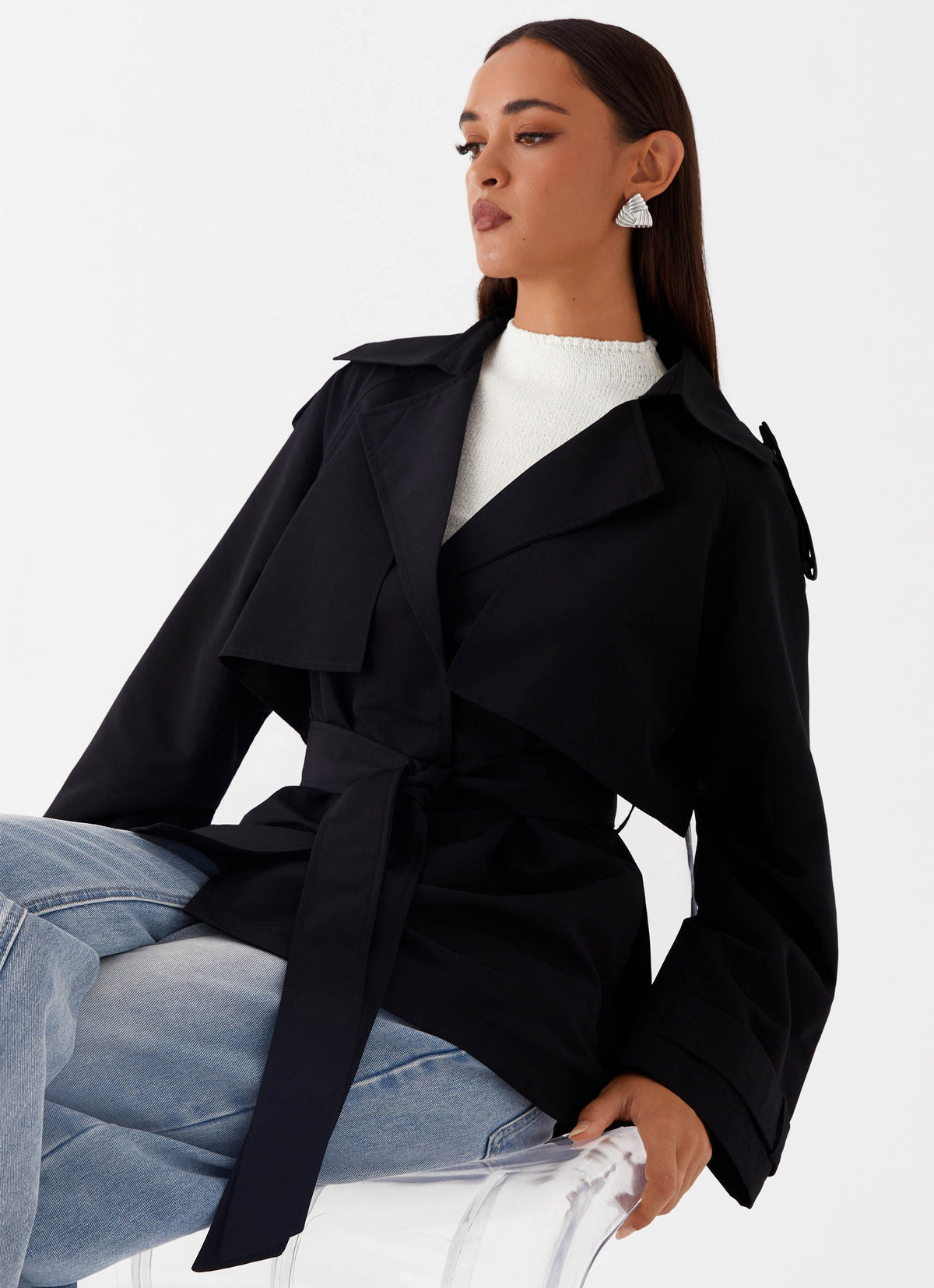 Ace Of Spades Cropped Trench Coat Black