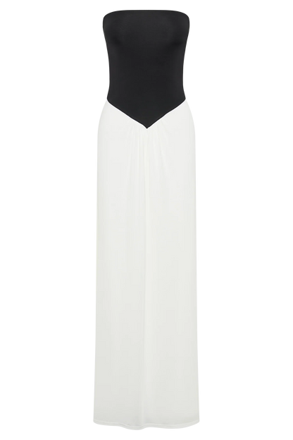Ruby Strapless Slinky Maxi Dress Black White