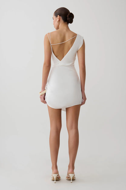 Lucile Cowl Drape Satin Mini Dress White