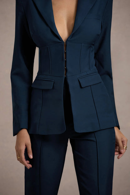 Unbeaten Navy Fitted Corset Blazer Jacket
