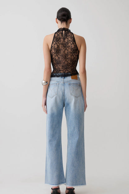 Arra Chiffon Lace Halter Top Black