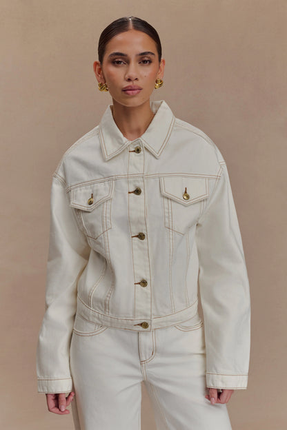 Kirra Cinched Denim Jacket White
