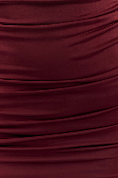 Hayden Long Sleeve Plunge Mini Dress Burgundy
