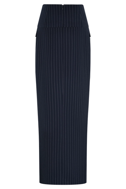 Cassie Column Maxi Skirt Navy Pinstripe