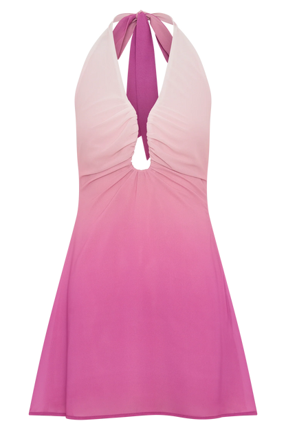 Malakhai Chiffon Halter Mini Dress Ombre Pink